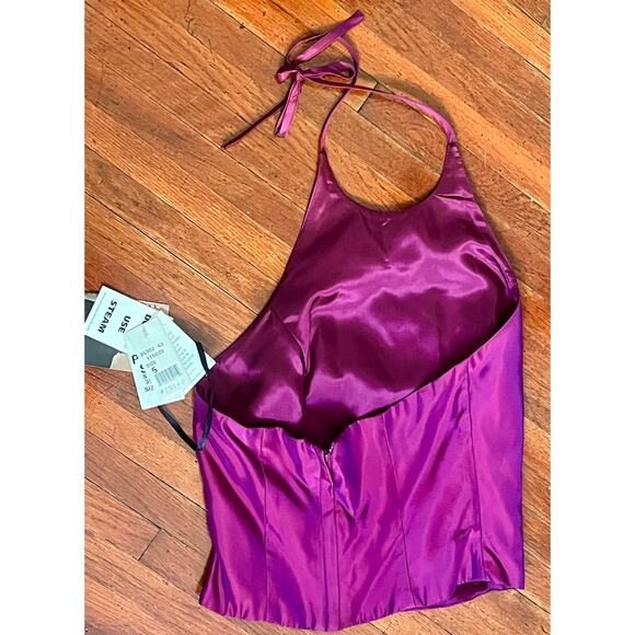 Deadstock Vintage 90s Jessica McClintock Gunne Sax Fuschia Halter Top Formal XS - Picture 3 of 7